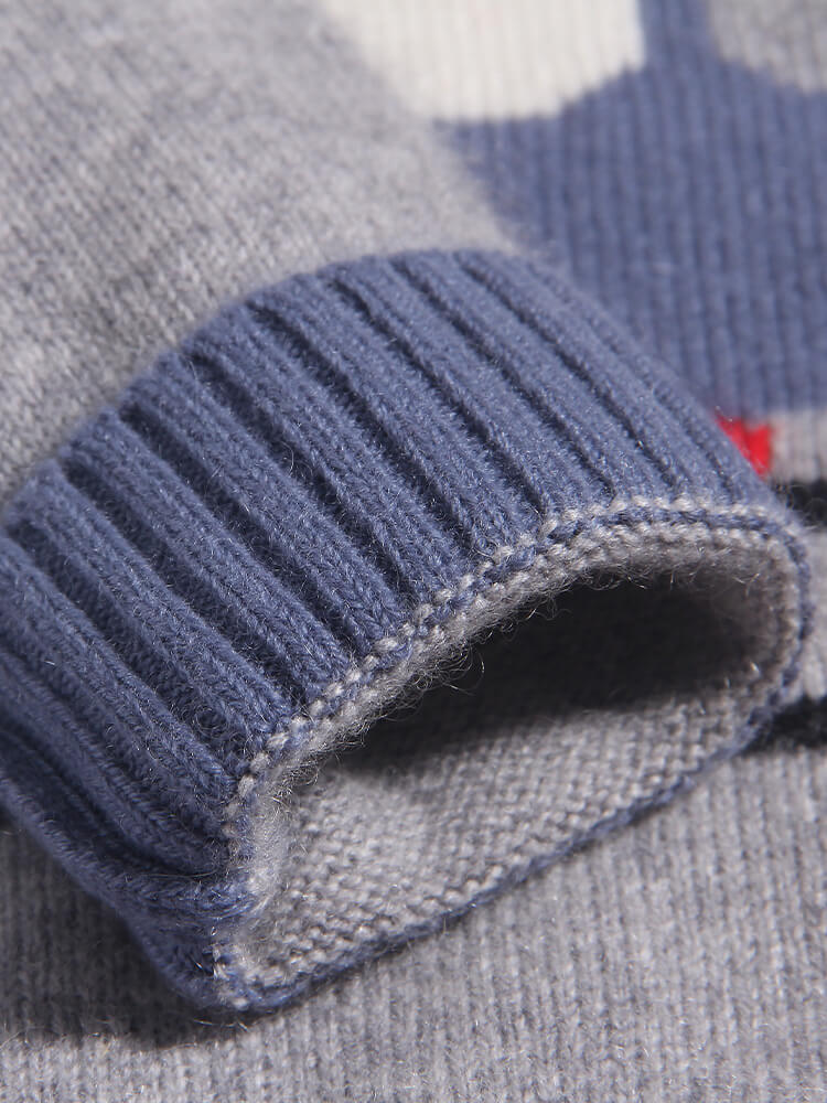 Boys Fun Excavator Knit Pattern 100% Cashmere Crew Neck Sweater